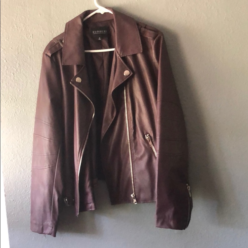 ELOQUII purple vegan leather moto jacket